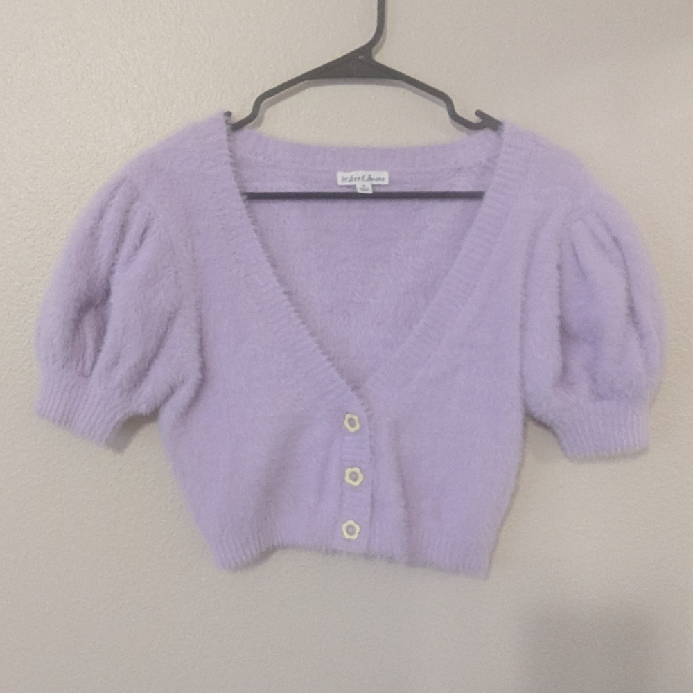 Lavender Puff Sleeve Cardigan Sweater